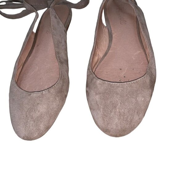 Madewell Women's Size 7.5 Ballet Flats Lace up Suede Open Back Gladiator Tan - Picture 4 of 7